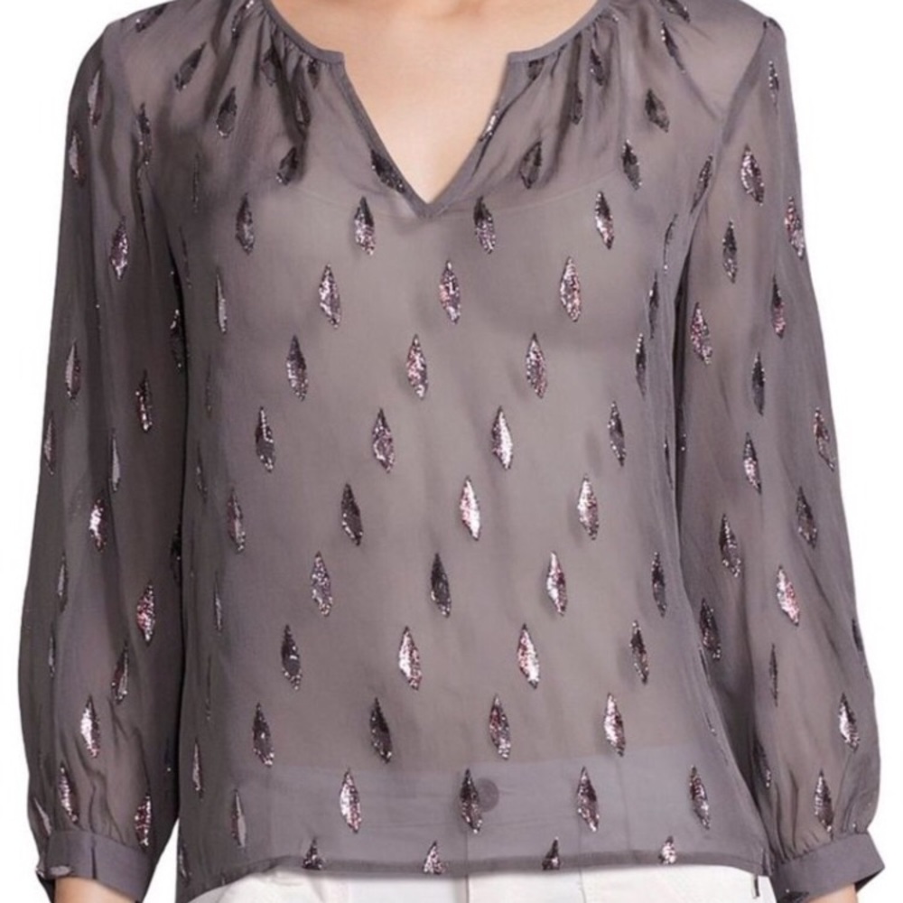 Joie Mauro Metallic Trim Silk Blouse
